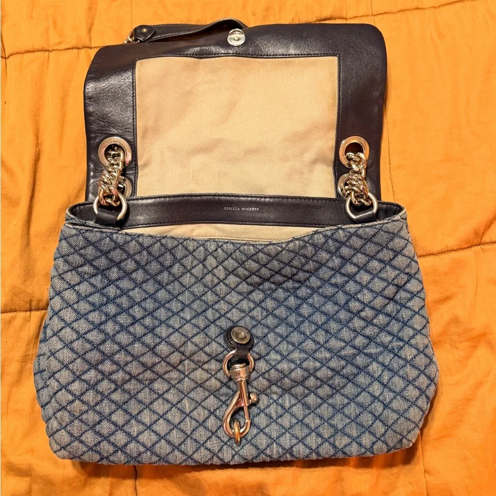 Rebecca Minkoff Quilted Denim Shoulder Bag with silverChain